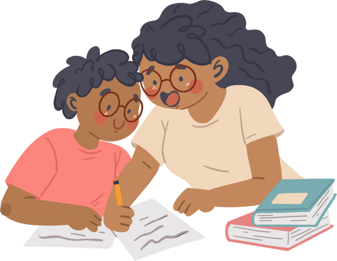 Clean Cartoon Mother and Son Studying